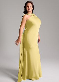 Azazie Kinsley Vestidos de madrinha de casamento Vestido Canário de Cetim elástico de sereia com Racha Lateral image11