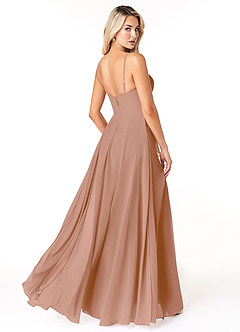 Azazie Emerald Bridesmaid Dresses Champagne Rose A-Line Ruffled Chiffon Dress image3