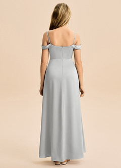 Azazie Lettie Junior Vestido Prata de Cetim elástico de Linha A com Fora do ombro image3