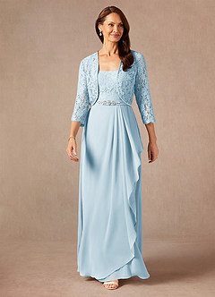 Azazie Ainsling Mother of the Bride Dresses Sky Blue A-Line Square Neckline Lace Chiffon Dress image5