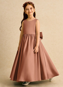 Azazie Nellia Flower Girl Dresses Bronzer A-Line Bow Matte Satin Dress image3