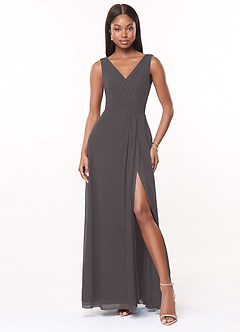 Azazie Karina Bridesmaid Dresses Steel Grey A-Line Pleated Chiffon Dress image1