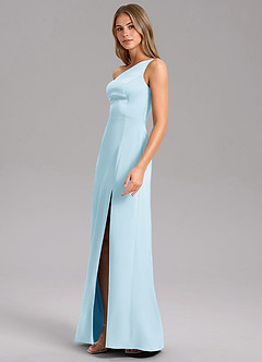 Azazie Feby Jurken voor bruidsmeisjes Jurk van Stretch Satijn met A-Lijn One-Shoulder Hemelsblauw image4