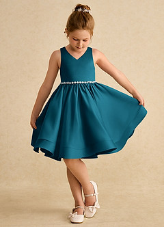 Azazie Julietta Abiti da Ragazza di Fiori Abito Principessa in Tulle Convertibile Blu Inchiostro image4