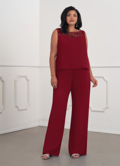 Azazie Maura Mother of the Bride Dresses Burgundy Jumpsuit/Pantsuit Sequins Chiffon Dress image9