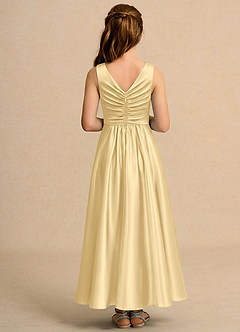 Azazie Ducky Girls Formal Flower Girl Dresses Butter A-Line Pleated Stretch Satin Dress image2