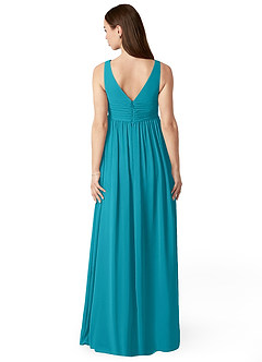 Azazie Yetta Maternity Bridesmaid Dresses A-Line V-Neck Gathered Chiffon Floor-Length Dress image2