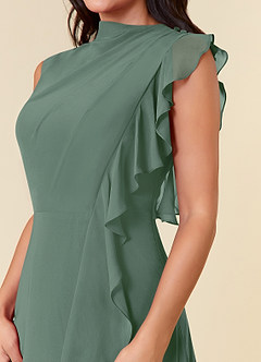 Azazie Narine Mère de la mariée Robes Robe Trapèze en Mousseline de soie Encolure haute plissée Eucalyptus image8