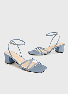 front Matching Color Matte Satin Cross Strips Block Heel Sandals