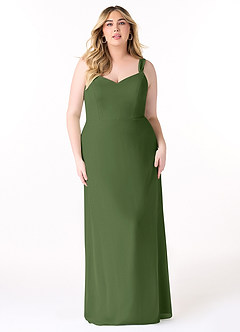 Azazie Denice Bridesmaid Dresses Olive Sheath Pleated Chiffon Dress image9