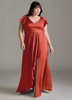 Azazie Omari Bridesmaid Dresses Rust A-Line Stretch Satin Dress image8