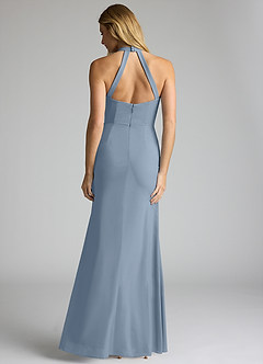 Azazie Galicia Vestidos de damas de honor Vestido de Azul Polvoriento de Chifón elástico de Corte Sirena con Halter Plisado image4