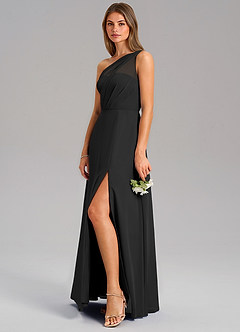 Azazie Phaedra Jurken voor bruidsmeisjes Jurk van Chiffon met A-Lijn One-Shoulder Zwart image13