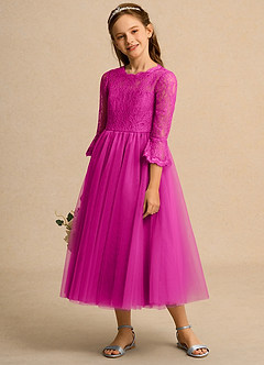 Azazie Lamb Girl Flower Girl Dresses Fuchsia Ball-Gown Lace Dress image3