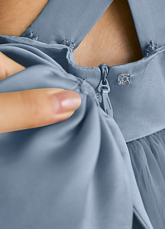 Azazie Peanut vestidos de niña de las flores Vestido de Azul Polvoriento de Tul de Corte En A con Tirantes image6