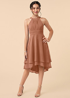 Azazie Linna Junior Bronzer A-Line Pleated Chiffon Dress image1