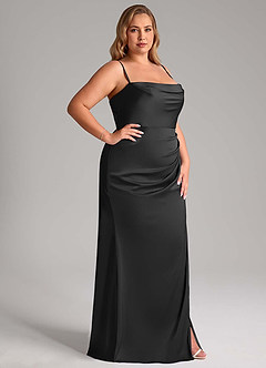 Azazie Leonis Bridesmaid Dresses Black Mermaid Pleated Stretch Satin Convertible Dress image13