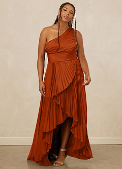 Christian Siriano Bridal for Azazie 1008 Bridesmaid Dresses Burnt Orange A-Line One Shoulder Stretch Satin Dress image9