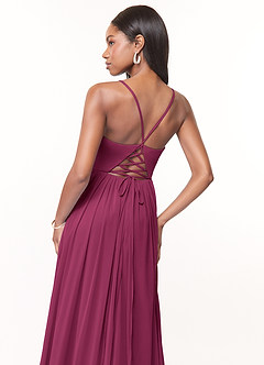 Azazie Marsol Bridesmaid Dresses Mulberry A-Line Corset Mesh Dress image4
