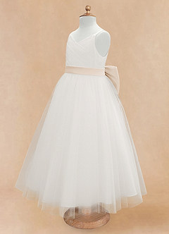 Azazie Lea vestidos de niña de las flores Vestido de Alabastro Blanco de Tul de Corte En A con Tirante Espagueti image8
