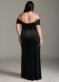 Azazie Jas Jurken voor bruidsmeisjes Converteerbaar Jurk van flueel met Kolom Off-the-shoulder korset Zwart image10