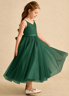 Azazie Patootie vestidos de niña de las flores Vestido de Verde Oscuro de Tul de Corte En A con Tirante Espagueti image4