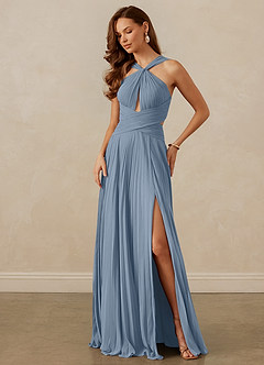 Christian Siriano Bridal for Azazie 1009 Bridesmaid Dresses Dusty Blue A-Line Pleated Chiffon Dress image8