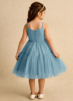 Azazie Osea Blumenmädchenkleider Ballkleid Plissee Tüll Kleid Stimmungsvolles Blau image2