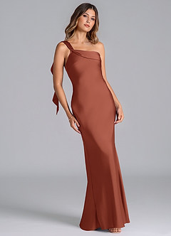 Azazie Driea Brudtärnklänningar Klä av Sjöjungfru i Stretch Satin Ena axeln Kastanjebrunt image1
