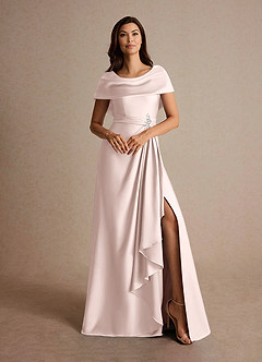 Azazie Branford Mother of the Bride Dresses Blushing Pink A-Line Pleated Stretch Satin Dress image7