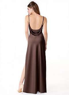 Azazie Alaija Robes de demoiselle d'honneur Robe Sirène en Satin extensible Fente Latérale Ganache image4