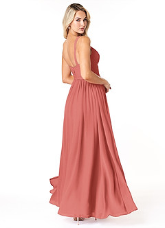Azazie Chanel Robes de demoiselle d'honneur Robe Trapèze en Mousseline de soie Plissée Antique Rose image5