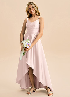 Azazie Eirlys Junior Blushing Pink A-Line Pleated Stretch Satin Dress image4