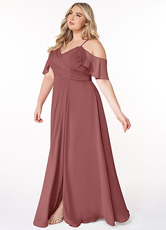 Azazie Dakota Bridesmaid Dresses Amethyst A-Line V-Neck Pleated Chiffon Dress image13