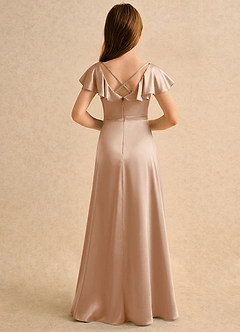 Azazie Nari Girls Formal Vente finale Robe Trapèze en Satin extensible avec manches Blushing Pink image2