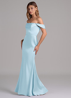 Azazie Miley Bridesmaid Dresses Sky Blue Mermaid Off the Shoulder Stretch Satin Convertible Dress image4