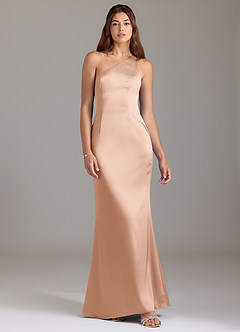 Azazie Arleth Jurken voor bruidsmeisjes Jurk van Stretch Satijn met A-Lijn One-Shoulder Rosé Goud image1