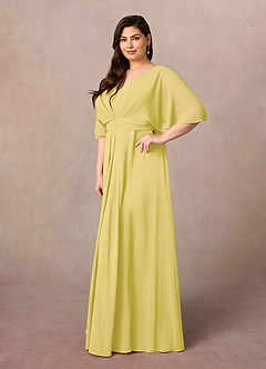 Azazie Oksana vestidos de madre de la novia Vestido de Canario de Gasa de Corte en A con Cuello en V Plisado image8