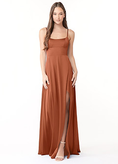 Azazie Halsey Robes de demoiselle d'honneur Robe Fourreau en Satin extensible Fente Latérale Rose De Cèdre image1