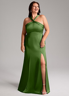 Azazie Rue Vestidos de damas de honor Vestido de Albahaca de Satén Elástico de Corte Sirena con Plisado image11