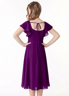 Azazie Bondi Junior A라인 셔링 쉬폰 티 길이 주니어 신부 들러리 드레스 image3