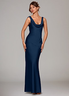 Azazie Rylina Bridesmaid Dresses Dark Navy Mermaid Stretch Satin Dress image3