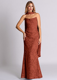 Azazie Sorrel Abiti da Damigella Abito Convertibile Sirena in Burnout Floreale Corsetto Terracotta image5