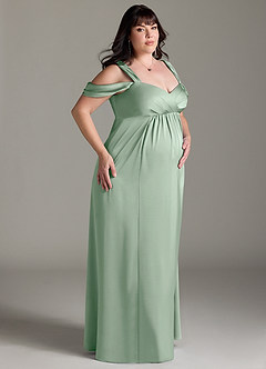 Azazie Rhea vestidos de dama de honor de maternidad Vestido de Corte En A Off The Shoulder Plisado Hasta el suelo Satén Elástico image10