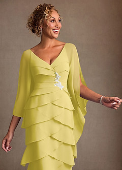 Azazie Arabinda Kleider für die Brautmutter Etui Gestreift Chiffon Kleid Kanarienvogel image5