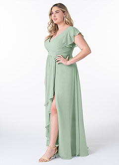 Azazie Omari Bridesmaid Dresses Agave A-Line Chiffon Dress image9