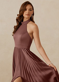 Christian Siriano Bridal for Azazie 1007 Bridesmaid Dresses Espresso A-Line Pleated Stretch Satin Dress image2
