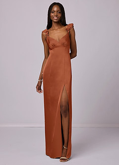Barbie ♥ Azazie Bridesmaid Dresses Cedar Rose Sheath Stretch Satin Dress image4