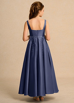 Azazie Mochi Girls Formal Robe Demoiselle D'honneur Fillette Robe Princesse en Mat Satiné Plissée Bleu Orageux image2