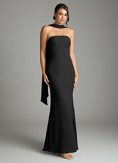 Azazie Saylor Brudtärnklänningar Klä av Sjöjungfru i Chiffong Axelbandslös Svart image1